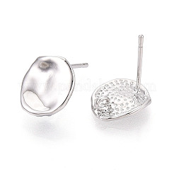 真鍮製スタッドピアスパーツ  カン付き  フラットラウンド  プラチナ  11.5x10mm  穴：1.2~1.5mm  ピン：0.8mm&nbsp;KK-WH0085-16G