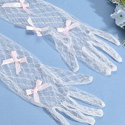 Длинные кружевные перчатки из полиэстера с бантом AJEW-WH20007-92A