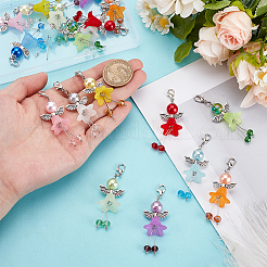 20 шт. 10 цвета ангел из АБС-пластика имитация жемчуга и стекла и сплава подвесные украшения&nbsp;HJEW-PH02255