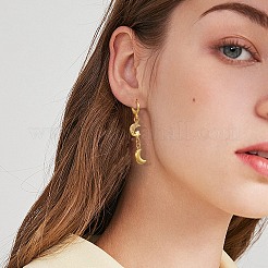 Прозрачные кубические циркониевые серьги-рычаги с луной и звездой EJEW-SW00011-09