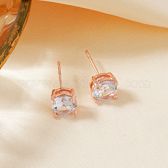 Элегантные модные плоские круглые серьги-гвоздики из латуни с прозрачным кубическим цирконием BP7914