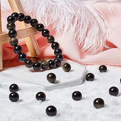 Естественный золотистый отлив обсидиан бисер пряди G-OC0001-06