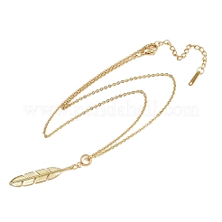 Женские ожерелья с подвеской в виде пера из латуни NJEW-JN05456