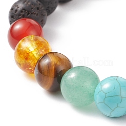 Pulsera elástica de piedras preciosas mixtas naturales y sintéticas con mano de hamsa de aleación&nbsp;BJEW-TA00153