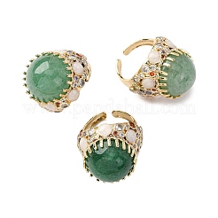 Полукруглые кольца-манжеты из натурального зеленого авантюрина с кубическим цирконием RJEW-M076-01G-05