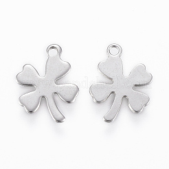 変色しない304ステンレススチールチャーム  4葉のクローバー  ステンレス鋼色  13.5x10x0.6mm  穴：1mm&nbsp;X-STAS-H420-25P