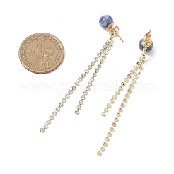 3 пара латунных серег-гвоздиков с круглыми кисточками и стразами&nbsp;EJEW-JE06845