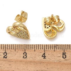 Серьги-гвоздики в форме сердца ко Дню святого Валентина из латуни с микропаве из прозрачных кубических цирконий EJEW-D305-22G-04