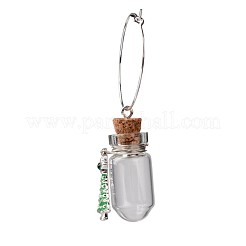 ボトルワイングラスチャームを希望するガラス  クリスマスツリー合金ラインストーンエナメルペンダントと真鍮リングフープピアスと  銀色のメッキ  60mm&nbsp;X-AJEW-JO00134