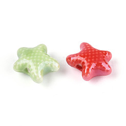 手作りの陶器ビーズ  ヒトデ  光沢釉の磁器  ミックスカラー  11.5~12x10.5x6mm  穴：1.8~2mm&nbsp;X-PORC-Q002-03E-01