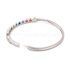女性用真鍮パヴェカラフルガラスヒンジ付きバングル  プラチナ  ハート  内径：2-1/4インチ（5.6cm）  5.5mm&nbsp;BJEW-S147-21C-P