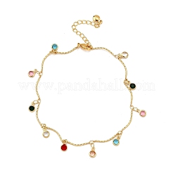 Плоские круглые браслеты с кисточками из богемской латуни и цветного стекла AJEW-Z046-02G