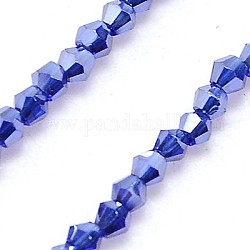Chapelets de perles en verre électroplaqué, plein plaqué, facette, Toupie, bleu foncé, 3x2.5mm, Trou: 1mm, Environ 200 pcs/chapelet, 16.3 pouce