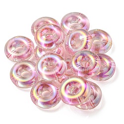 Placage uv perles acryliques irisées arc-en-ciel, perle bicolore en perle, plat rond, rose, 29.5x10.5mm, Trou: 3mm