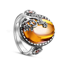 Shegrace thai 925 anelli regolabili in argento sterling, con il grado aaa zirconi, ovale con fiore, argento antico, formato 9, 19mm