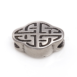 304 Stainless Steel European Beads, Large Hole Beads, Chinese Knot, Antique Silver, 12x19x9mm, Hole: 6mm
