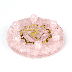 Resin Chakra Round Display Decoration, with Natural Rose Quartz Chips inside Statues for Home Office Decorations, 100x25mm