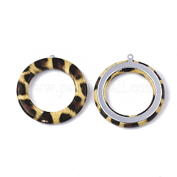 Ciondoli in pelle imitazione, con bottone alluminio, anello, platino, oro, 40.5x38x5mm, Foro: 1.5 mm