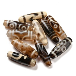 Perles de style tibétain, Perles d'agate naturelles, teints et chauffée, ovale, Modèles mixtes, brun coco, 38~40x11~13mm, Trou: 2.5mm