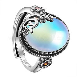 Shegrace 925 anelli in argento sterling tailandesi, con il grado aaa zirconi, mezzo tondo con fiore, bianco, formato 9, 19mm