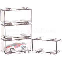 FINGERINSPIRE 4Pcs Mini Toy Model Cars Display Case 1/64 Scale Gray Tiny Stackable Matchbox Display Cabinet UV Protect Micro Plastic Display Case for Mini Toys Hot Wheels Matchbox Collectors