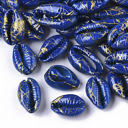 Perles de coquille de cauris naturelles peintes à la bombe, drawbench, pas de trous / non percés, bleu moyen, 18~21x12~15x7mm