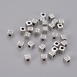 Séparateurs perles en alliage de style tibétain, cube, argent antique, sans plomb et sans cadmium, 4.5x4.5x4.5mm, Trou: 2.5mm