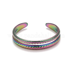 Rainbow Color Ion Plating(IP) 304 Stainless Steel Double Line Open Cuff Ring for Women, US Size 9 3/4(19.5mm)