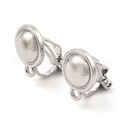 Alloy Clip-on Earring Findings, with Horizontal Loops, for Non-pierced Ears, Flat Round, Platinum, 14.5x10x13mm, Hole: 1.6mm