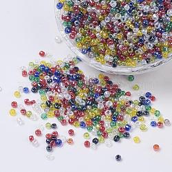 Perline semi di vetro, trans. colori lustered, tondo, colore misto, 3mm, Foro: 1 mm, circa 10000pcs/libbra