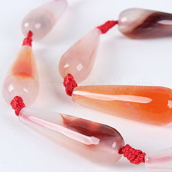 Natural Agate Faceted Teardrop Bead Strands, Pearl Pink, 30x10mm, Hole: 2mm, about 11pcs/strand, 15.35 inch
