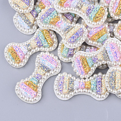 Non Woven Fabric Costume Accessories, with Plastic and Sequins/ Paillettes and ABS Plastic Imitation Pearl, Hair Findings Accessories, Bowknot, Colorful, 59~60x29~30x8mm