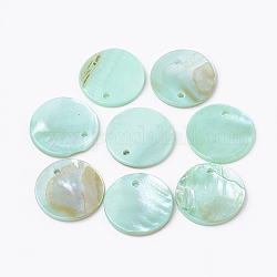 Pendentifs en coquillage d'eau douce, teinte, plat rond, turquoise pale, 16x1.5~2mm, Trou: 1.4mm