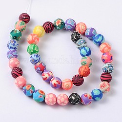 Manuell Polymer Ton Perlen, Runde mit Blumenmuster, Mischfarbe, 10 mm