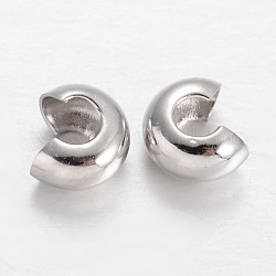 Ottone crimpare perline coperture, platino, 4mm di diametro, Foro: 1.5 mm