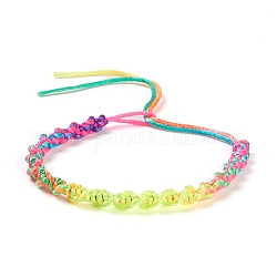 Fabrication de bracelets réglables tressés en polyester couleur arc-en-ciel pour femmes, colorées, 11-3/8~11-5/8 pouce (29~29.5 cm), 5~5.5mm