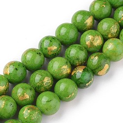 Fili di perline giada naturale, tinto, oro placcato, tondo, verde lime, 10mm, Foro: 1.4 mm, circa 39pcs/filo, 15.55 pollice (39.5 cm)
