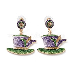 Boucles d'oreilles pendantes en alliage de zinc, thème de carnaval, chapeau à paillettes, colorées, 44.5x35mm