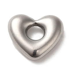 Encantos de 304 acero inoxidable, corazón, color acero inoxidable, 13x15x4mm, agujero: 4 mm