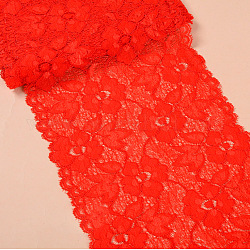 Stretch Elastic Lace Trim, Floral Pattern Lace Ribbon, for Sewing, Dress Decoration and Gift Wrapping, Red, 16cm, about 10yards/card(9.14m/card)