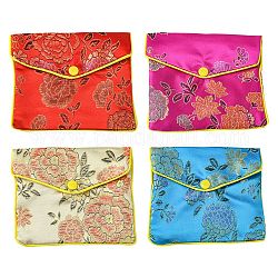 Rechteckige Reißverschlusstaschen aus Stoff mit Blumenstickerei, Schmuck Aufbewahrungstaschen, Mischfarbe, 10x12x0.3 cm