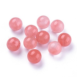 Cerise quartz perles de verre, pas de trous / non percés, ronde, 17.5~18mm