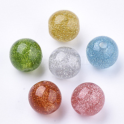 Resin Beads, with Glitter Powder, Round, Mixed Color, 16mm, Hole: 3mm