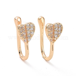Boucles d'oreilles manchette cœur en zircone cubique transparente, bijoux en laiton non perçants pour femmes, véritable 18k plaqué or, 12x8x5mm