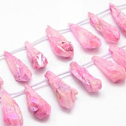 Galvani natürlichem Quarz-Kristall-Perlen Stränge, oben gebohrte Perlen, gefärbt, Träne, Perle rosa, 27~34x8~12x5~9 mm, Bohrung: 1.5 mm, ca. 22 Stk. / Strang, 14.3 Zoll