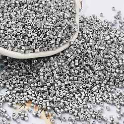Perles de rocaille en verre, cylindre, couleur d'argent, 2x1.5mm, Trou: 1mm, environ 5599 pcs/50 g