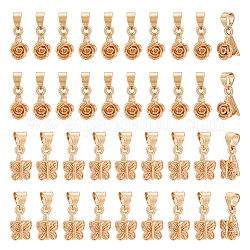 ARRICRAFT 40Pcs 2 Style Brass Ice Pick Pinch Bails, Rose & Butterfly, Real 14K Gold Plated, 11x7.5x5.5mm, Pin: 0.7mm and 11x6x7.5mm, Pin: 0.8mm, 20Pcs/style