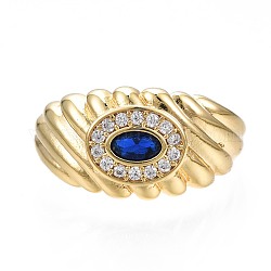 Овальное массивное кольцо-манжета с кубическим цирконием для женщин, реальный 18k позолоченный, без никеля , темно-синий, размер США 6 3/4 (17.1 мм)