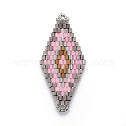Liens de perles de rocaille japonaises miyuki & toho, motif de tissage, losange, rose, 43~44.1x19.4~20.2x1.6~1.8mm, Trou: 1.6~1.8mm