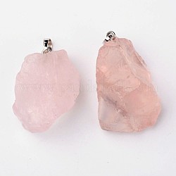 Ciondoli quazo rosa naturale, pepite, con accessori di ottone, platino, 26~42x20~26x14~22mm, Foro: 5x8 mm